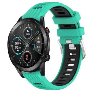 For Honor MagicWatch2 42mm 20mm Sports Two-Color Steel Buckle Silicone Watch Band(Lake Blue+Black)