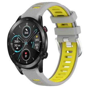 For Honor MagicWatch2 42mm 20mm Sports Two-Color Steel Buckle Silicone Watch Band(Grey+Yellow)