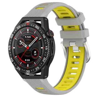 For Huawei Watch GT3 SE 22mm Sports Two-Color Steel Buckle Silicone Watch Band(Grey+Yellow)