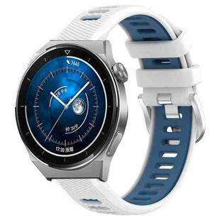 For Huawei Watch GT3 Pro 46mm 22mm Sports Two-Color Steel Buckle Silicone Watch Band(White+Blue)