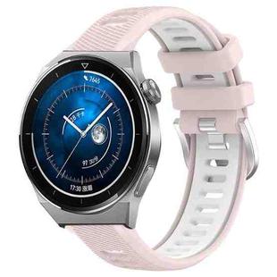 For Huawei Watch GT3 Pro 46mm 22mm Sports Two-Color Steel Buckle Silicone Watch Band(Pink+White)