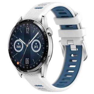 For Huawei Watch GT3 46mm 22mm Sports Two-Color Steel Buckle Silicone Watch Band(White+Blue)