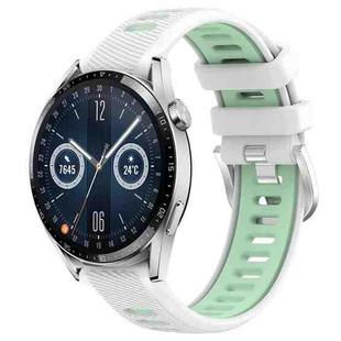 For Huawei Watch GT3 46mm 22mm Sports Two-Color Steel Buckle Silicone Watch Band(White+Teal)