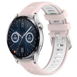 For Huawei Watch GT3 46mm 22mm Sports Two-Color Steel Buckle Silicone Watch Band(Pink+White)