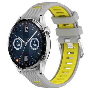 For Huawei Watch GT3 46mm 22mm Sports Two-Color Steel Buckle Silicone Watch Band(Grey+Yellow)
