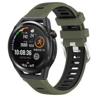 For Huawei Watch GT Runner 22mm Sports Two-Color Steel Buckle Silicone Watch Band(Army Green+Black)