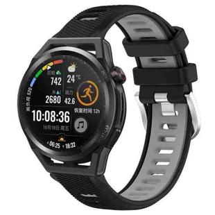 For Huawei Watch GT Runner 22mm Sports Two-Color Steel Buckle Silicone Watch Band(Black+Grey)