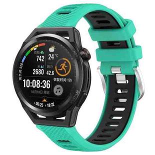 For Huawei Watch GT Runner 22mm Sports Two-Color Steel Buckle Silicone Watch Band(Lake Blue+Black)