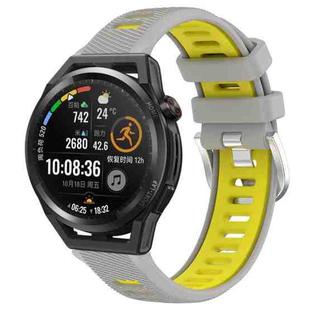 For Huawei Watch GT Runner 22mm Sports Two-Color Steel Buckle Silicone Watch Band(Grey+Yellow)