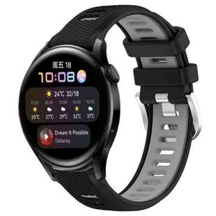 For Huawei Watch 3 22mm Sports Two-Color Steel Buckle Silicone Watch Band(Black+Grey)