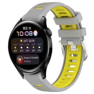 For Huawei Watch 3 22mm Sports Two-Color Steel Buckle Silicone Watch Band(Grey+Yellow)