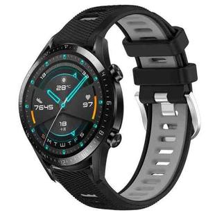 For Huawei GT2 46mm 22mm Sports Two-Color Steel Buckle Silicone Watch Band(Black+Grey)