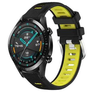 For Huawei GT2 46mm 22mm Sports Two-Color Steel Buckle Silicone Watch Band(Black+Lime Green)