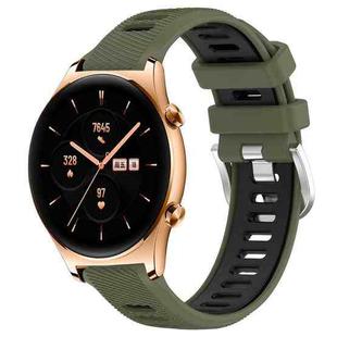 For Honor Watch GS 3 22mm Sports Two-Color Steel Buckle Silicone Watch Band(Army Green+Black)