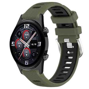 For Honor Watch GS 3i 22mm Sports Two-Color Steel Buckle Silicone Watch Band(Army Green+Black)