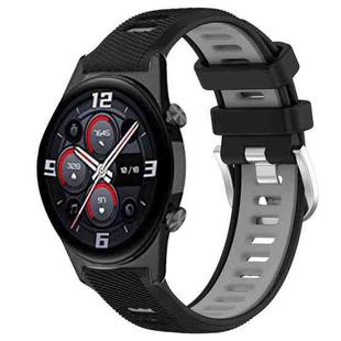 For Honor Watch GS 3i 22mm Sports Two-Color Steel Buckle Silicone Watch Band(Black+Grey)