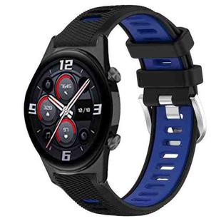 For Honor Watch GS 3i 22mm Sports Two-Color Steel Buckle Silicone Watch Band(Black+Blue)