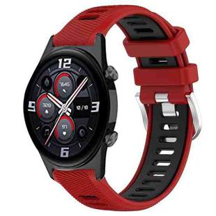 For Honor Watch GS 3i 22mm Sports Two-Color Steel Buckle Silicone Watch Band(Red+Black)