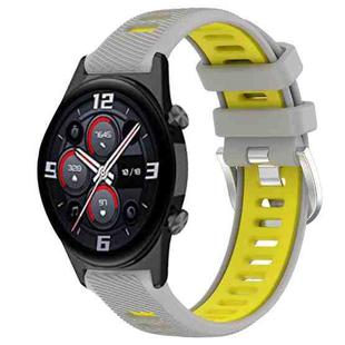For Honor Watch GS 3i 22mm Sports Two-Color Steel Buckle Silicone Watch Band(Grey+Yellow)