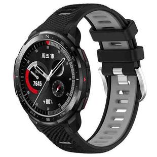 For Honor Watch GS Pro 22mm Sports Two-Color Steel Buckle Silicone Watch Band(Black+Grey)