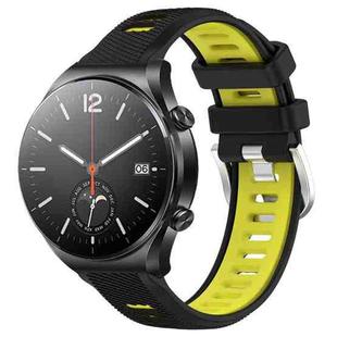 For Xiaomi MI Watch S1 22mm Sports Two-Color Steel Buckle Silicone Watch Band(Black+Lime Green)