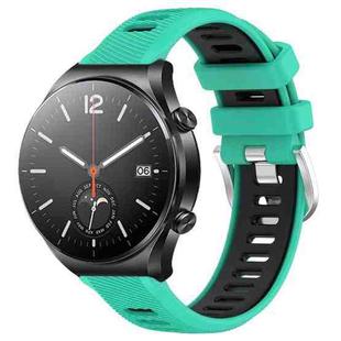 For Xiaomi MI Watch S1 22mm Sports Two-Color Steel Buckle Silicone Watch Band(Lake Blue+Black)