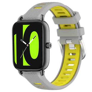 For Xiaomi Haylou RT2 LS10 22mm Sports Two-Color Steel Buckle Silicone Watch Band(Grey+Yellow)