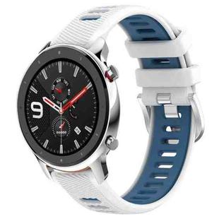 For Amazfit GTR 4 22mm Cross Texture Two Color Silicone Steel Buckle Watch Band(White+Blue)