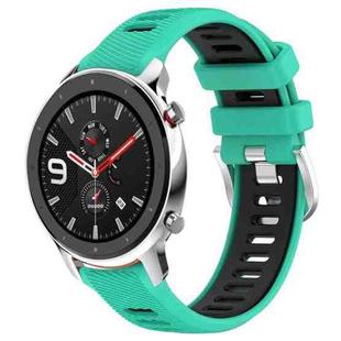 For Amazfit GTR 4 Pro 22mm Cross Texture Two Color Silicone Steel Buckle Watch Band(Lake Blue+Black)