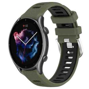 For Amazfit GTR 3 22mm Cross Texture Two Color Silicone Steel Buckle Watch Band(Army Green+Black)