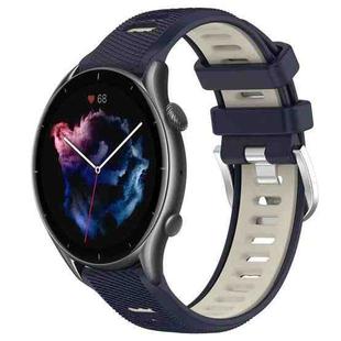 For Amazfit GTR 3 22mm Cross Texture Two Color Silicone Steel Buckle Watch Band(Midnight Blue + Starlight)