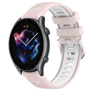 For Amazfit GTR 3 Pro 22mm Cross Texture Two Color Silicone Steel Buckle Watch Band(Pink+White)