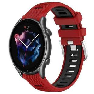 For Amazfit GTR 3 Pro 22mm Cross Texture Two Color Silicone Steel Buckle Watch Band(Red+Black)