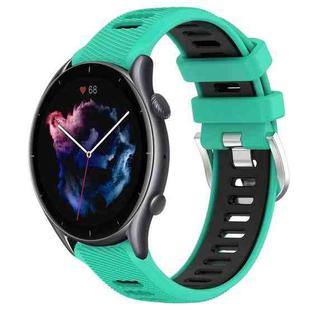 For Amazfit GTR 3 Pro 22mm Cross Texture Two Color Silicone Steel Buckle Watch Band(Lake Blue+Black)