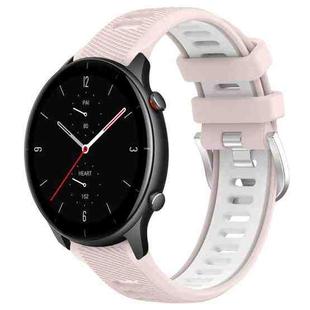 For Amazfit GTR 2e 22mm Cross Texture Two Color Silicone Steel Buckle Watch Band(Pink+White)