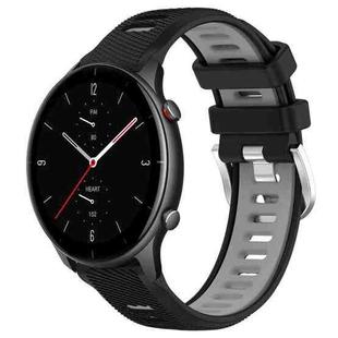 For Amazfit GTR 2e 22mm Cross Texture Two Color Silicone Steel Buckle Watch Band(Black+Grey)