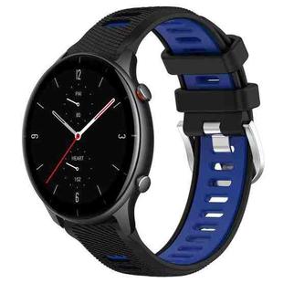 For Amazfit GTR 2e 22mm Cross Texture Two Color Silicone Steel Buckle Watch Band(Black+Blue)