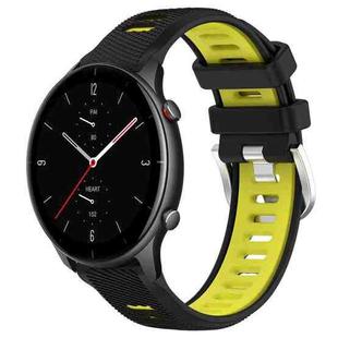 For Amazfit GTR 2e 22mm Cross Texture Two Color Silicone Steel Buckle Watch Band(Black+Lime Green)