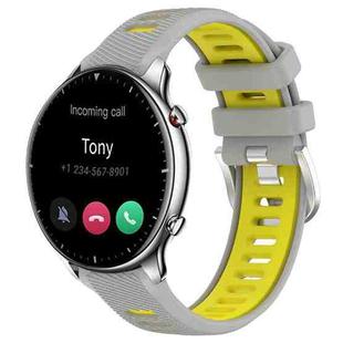 For Amazfit GTR 2 22mm Cross Texture Two Color Silicone Steel Buckle Watch Band(Grey+Yellow)