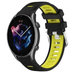 For Amazfit 3 22mm Cross Texture Two Color Silicone Steel Buckle Watch Band(Black+Lime Green)