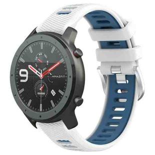 For Amazfit GTR 47mm 22mm Cross Texture Two Color Silicone Steel Buckle Watch Band(White+Blue)