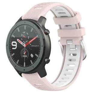 For Amazfit GTR 47mm 22mm Cross Texture Two Color Silicone Steel Buckle Watch Band(Pink+White)