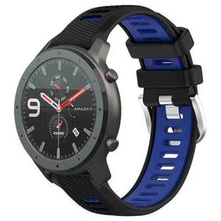 For Amazfit GTR 47mm 22mm Cross Texture Two Color Silicone Steel Buckle Watch Band(Black+Blue)