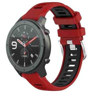 For Amazfit GTR 47mm 22mm Cross Texture Two Color Silicone Steel Buckle Watch Band(Red+Black)