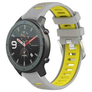 For Amazfit GTR 47mm 22mm Cross Texture Two Color Silicone Steel Buckle Watch Band(Grey+Yellow)