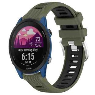 For Garmin Forerunner 255 22mm Sports Two-Color Steel Buckle Silicone Watch Band(Army Green+Black)
