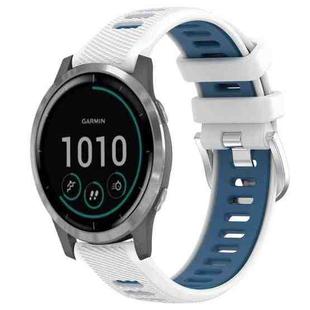 For Garmin Vivoactive4 22mm Sports Two-Color Steel Buckle Silicone Watch Band(White+Blue)