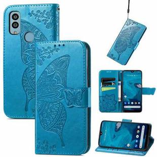 For Kyocera Android One S10 Butterfly Love Flower Embossed Leather Phone Case(Blue)