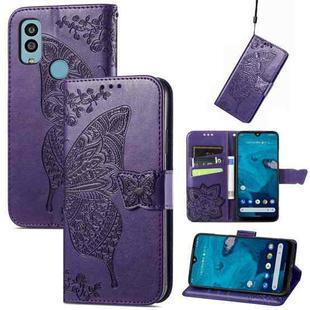 For Kyocera Android One S10 Butterfly Love Flower Embossed Leather Phone Case(Purple)