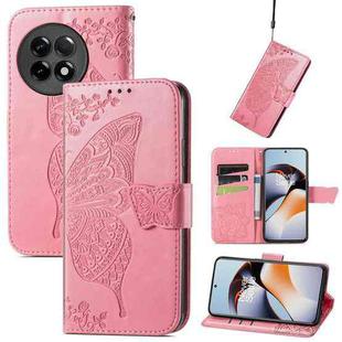 For OnePlus Ace 2 Butterfly Love Flower Embossed Leather Phone Case(Pink)